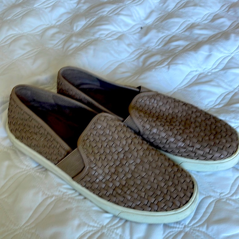 Leather Taupe Vince Slip Ons! Beautiful. Gently worn